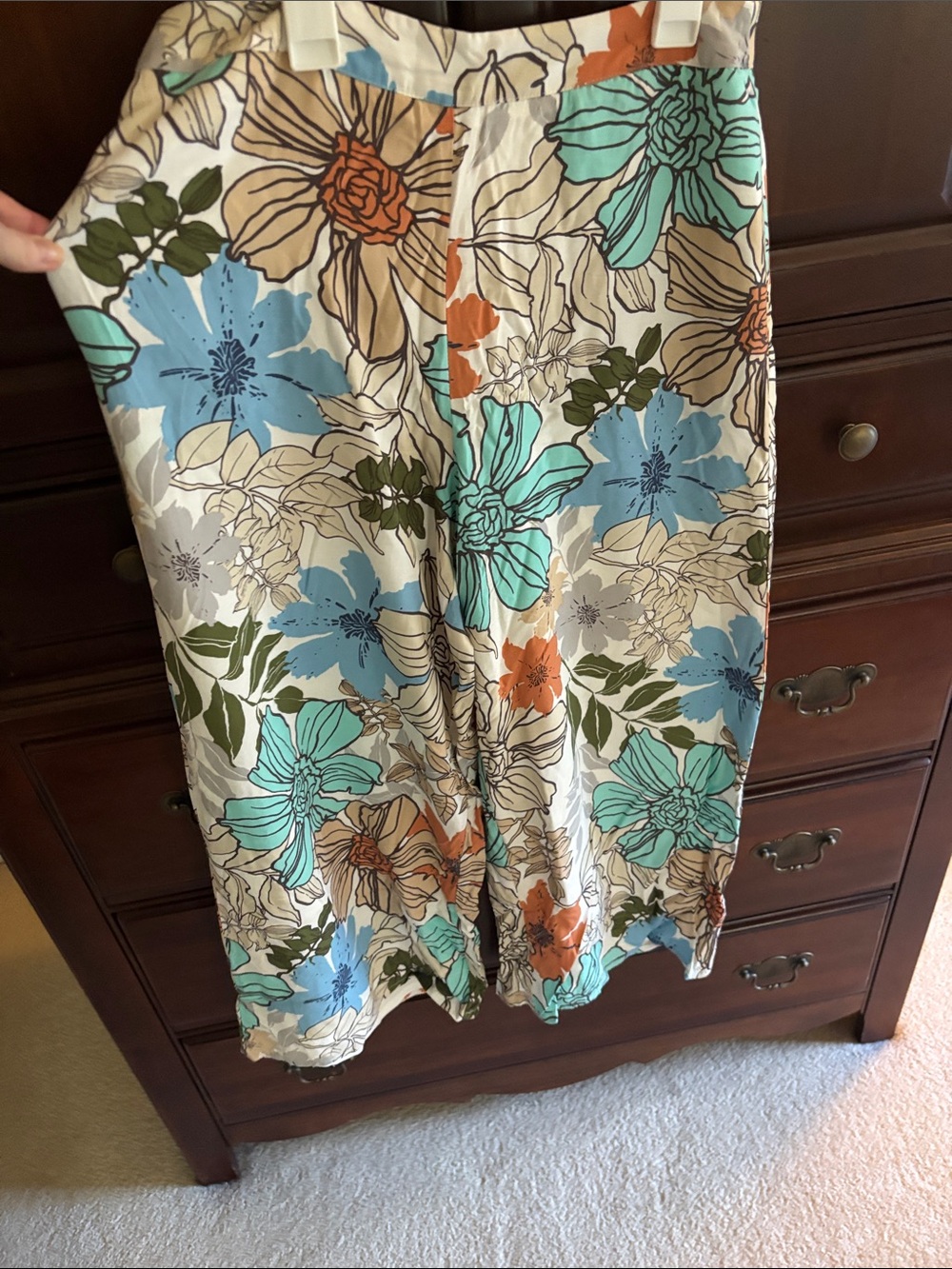 Fate Wide-Leg Floral Pants in Teal, Sky Blue, Orange & Cream
